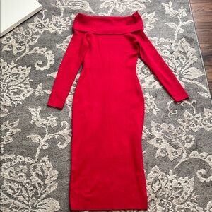 Red Off-Shoulder Sweater Dress